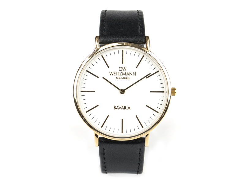 Bavaria Herren, superflache elegante Herren-Uhr, Gehäuse gold, Echtlederband schwarz Bavaria Herren, superflache elegante Herren-Uhr, Gehäuse gold, Echtlederband schwarz