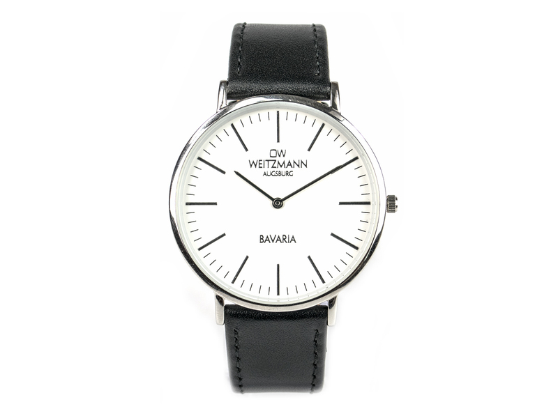 Bavaria Herren, superflache elegante Herren-Uhr, Gehäuse silber, Echtlederband schwarz Bavaria Herren, superflache elegante Herren-Uhr, Gehäuse silber, Echtlederband schwarz