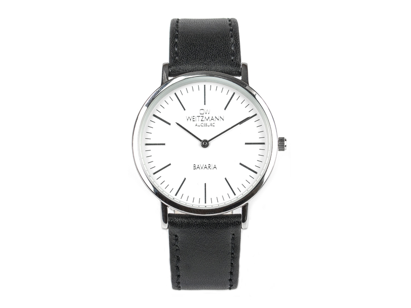 Bavaria Damen, superflache elegante Damen-Uhr, Gehäuse silber, Echtlederband schwarz Bavaria Damen, superflache elegante Damen-Uhr, Gehäuse silber, Echtlederband schwarz