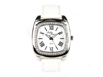 Rio, elegante Trend-Uhr im Retro-Style, Rochen-Struktur-Echtlederband weiß