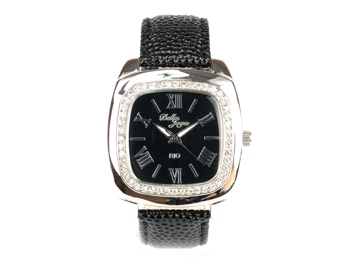 Rio, elegante Trend-Uhr im Retro-Style, Rochen-Struktur-Echtlederband schwarz