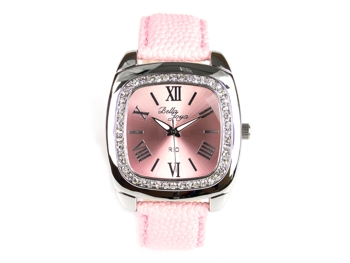 Rio, elegante Trend-Uhr im Retro-Style, Rochen-Struktur-Echtlederband rosa