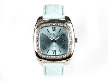 Rio, elegante Trend-Uhr im Retro-Style, Rochen-Struktur-Echtlederband hellblau