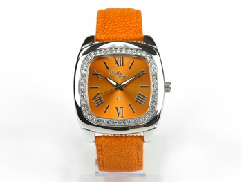 Rio, elegante Trend-Uhr im Retro-Style, Rochen-Struktur-Echtlederband orange