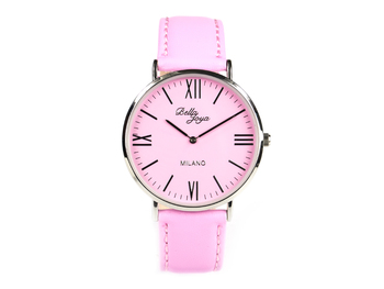 Milano, superflache Fashion-Uhr, Echtlederband rosa