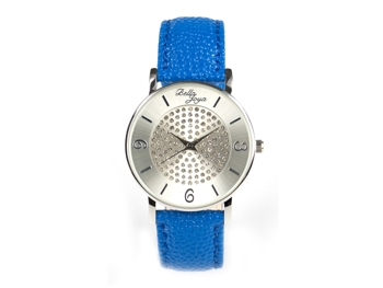 Lu, moderne Damen-Uhr, mit funkelnden Schmucksteinen, Rochen-Struktur-Echtlederband blau