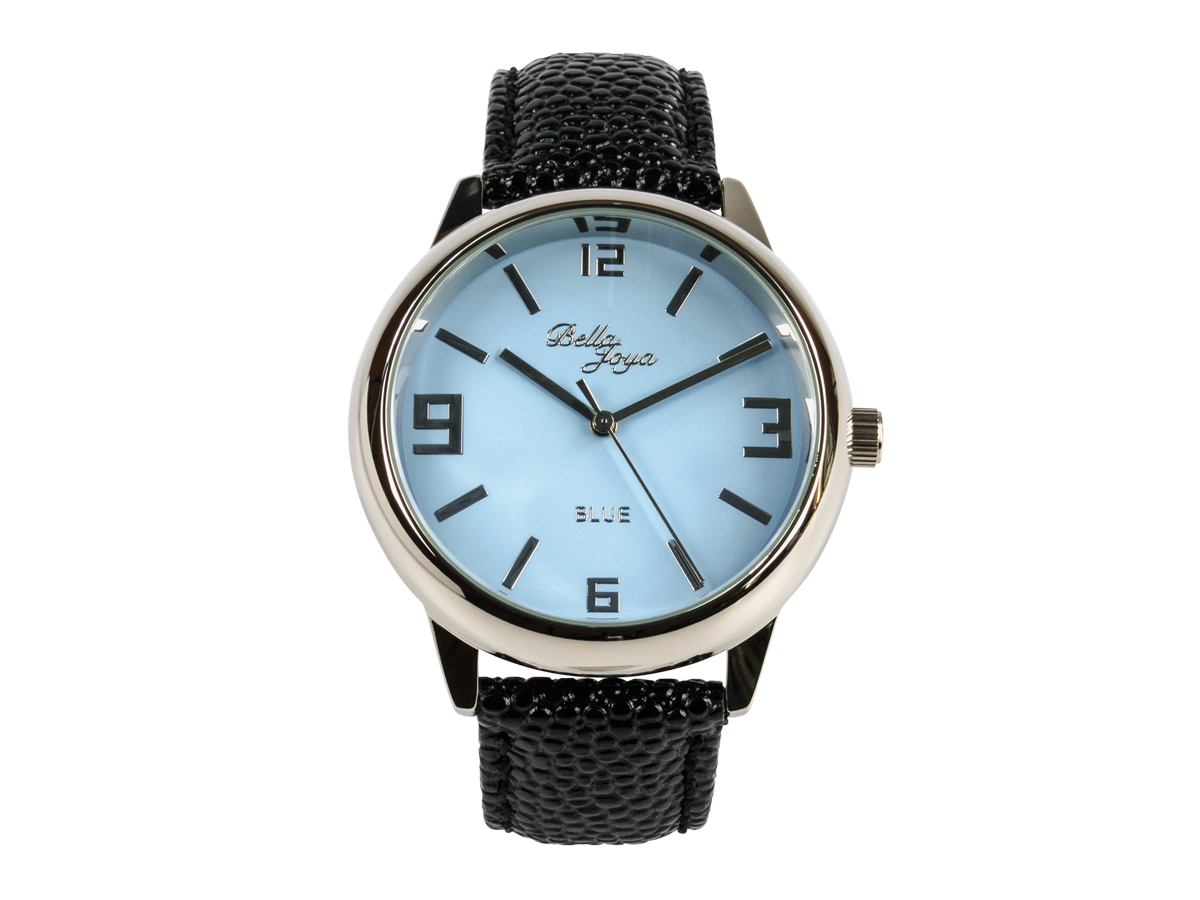 Blue, formschöne Uhr im Retro-Style, Trendfarbe Blau, Rochen-Struktur-Echtlederband schwarz