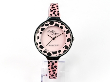 Trendy One, formschöne Modeuhr, Leopard rosa