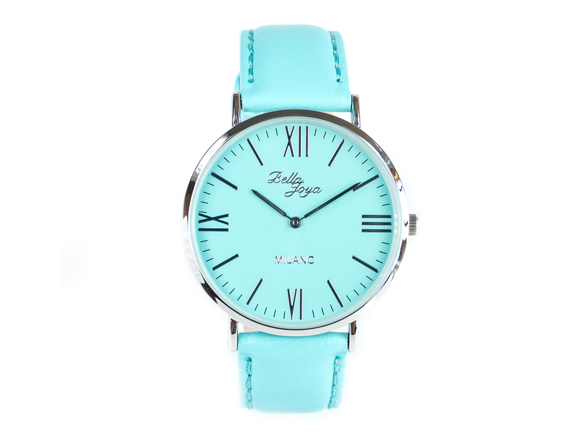 Milano, superflache Fashion-Uhr, Echtlederband mint