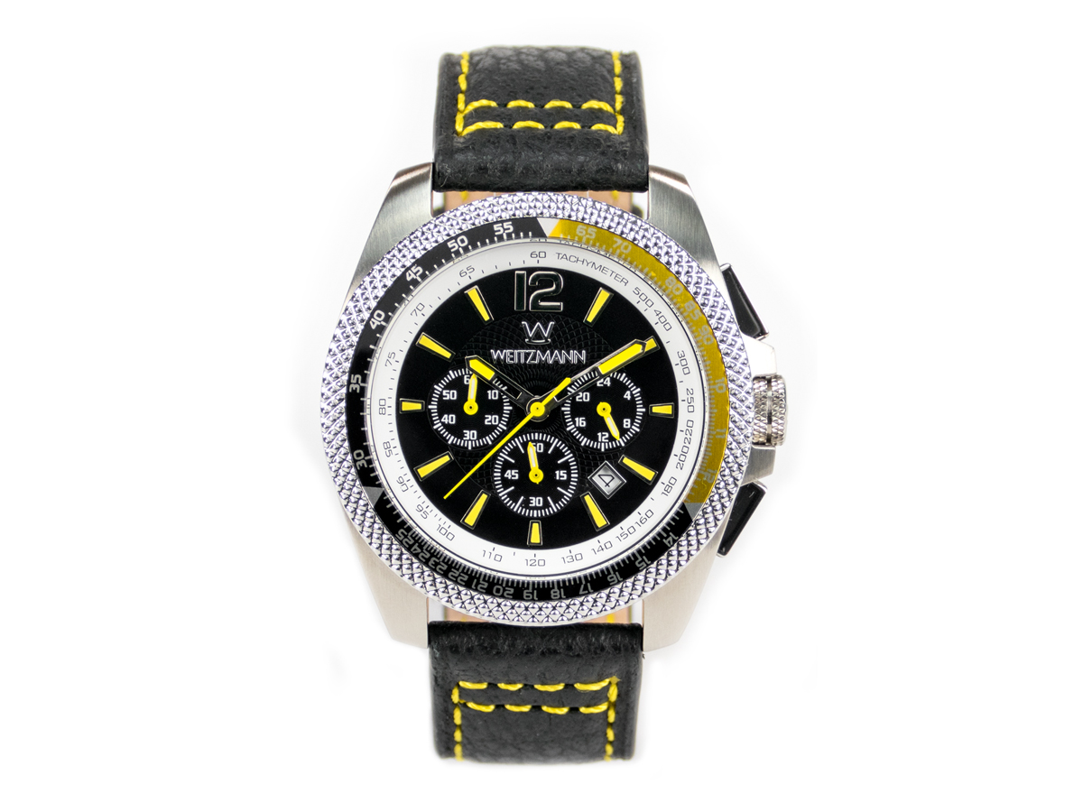 Race One yellow, black dial, buffalo leather strap
