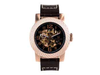 Scorpia rose gold, black dial, leather strap