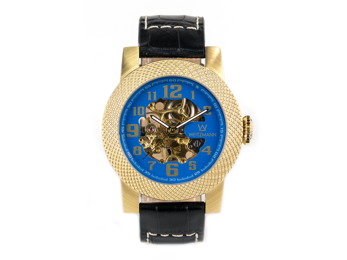 Scorpia gold, blue dial, leather strap