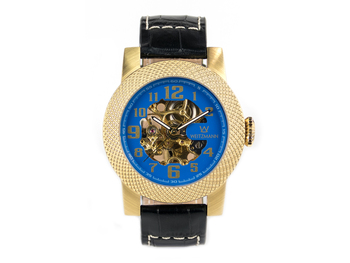 Scorpia gold, blue dial, leather strap