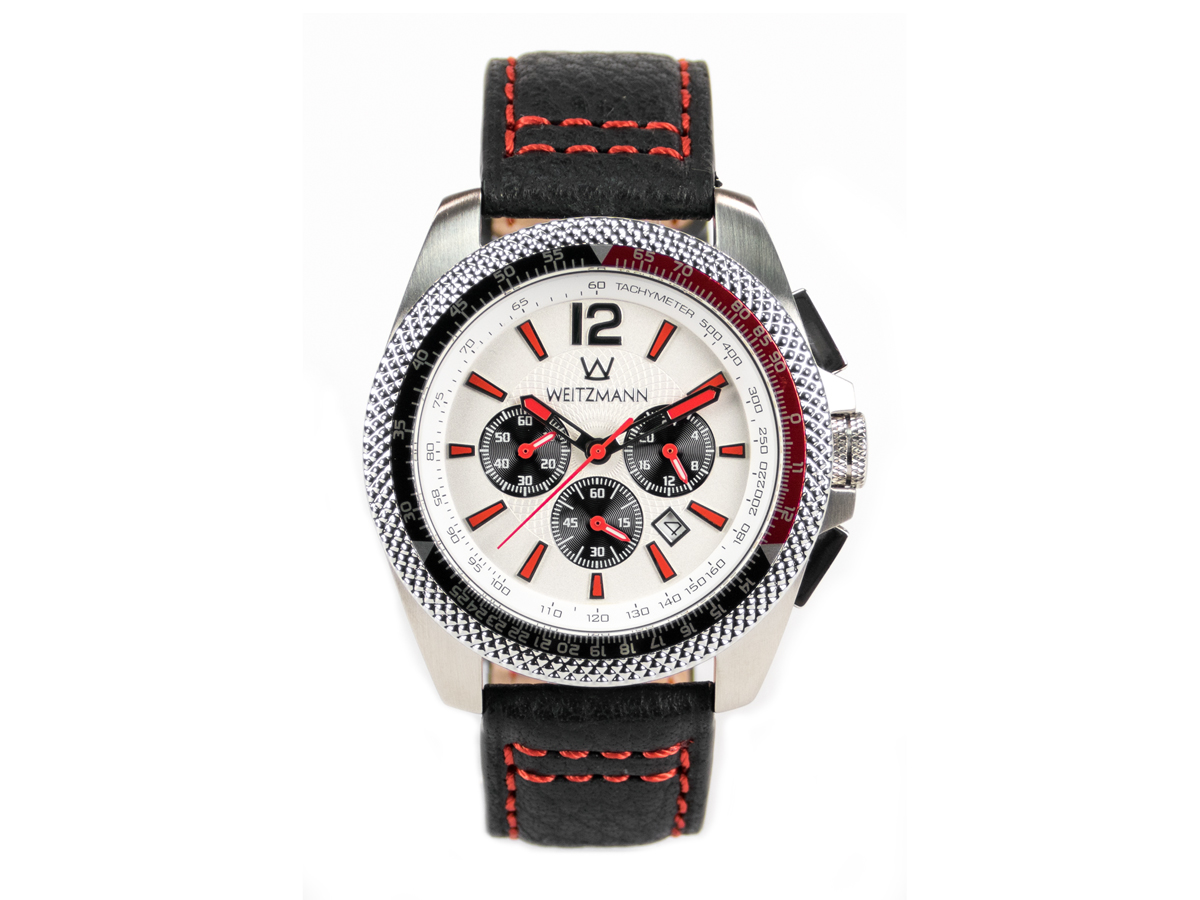 Race One red, white dial, buffalo leather strap