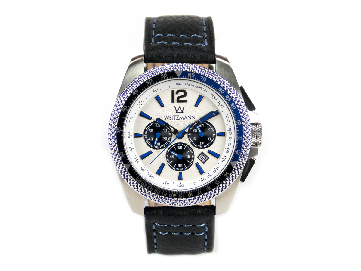 Race One blue, white dial, buffalo leather strap