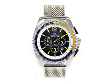 Race One yellow, black dial, Milanaise mesh bracelet