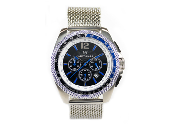 Race One blue, black dial, Milanaise mesh bracelet