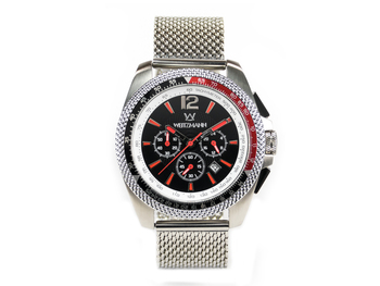 Race One red, black dial, Milanaise mesh bracelet