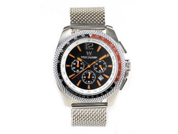 Race One orange, black dial, Milanaise mesh bracelet