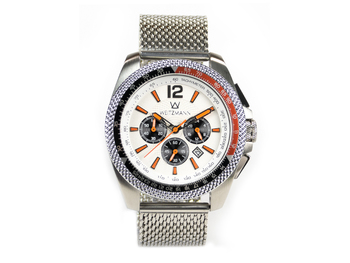 Race One orange, white dial, Milanaise mesh bracelet