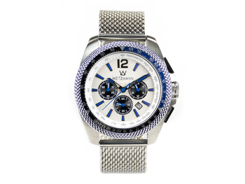 Race One blue, white dial, Milanaise mesh bracelet