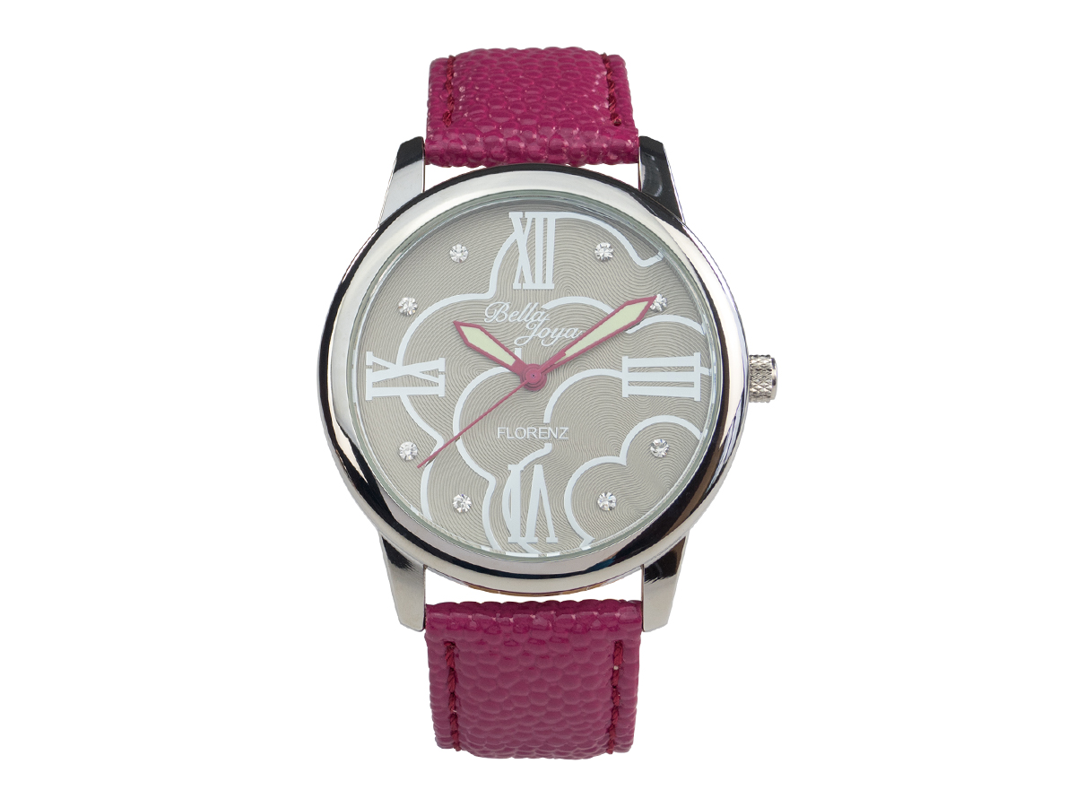 Florenz, modische Damen-Uhr, Echtlederband purpur