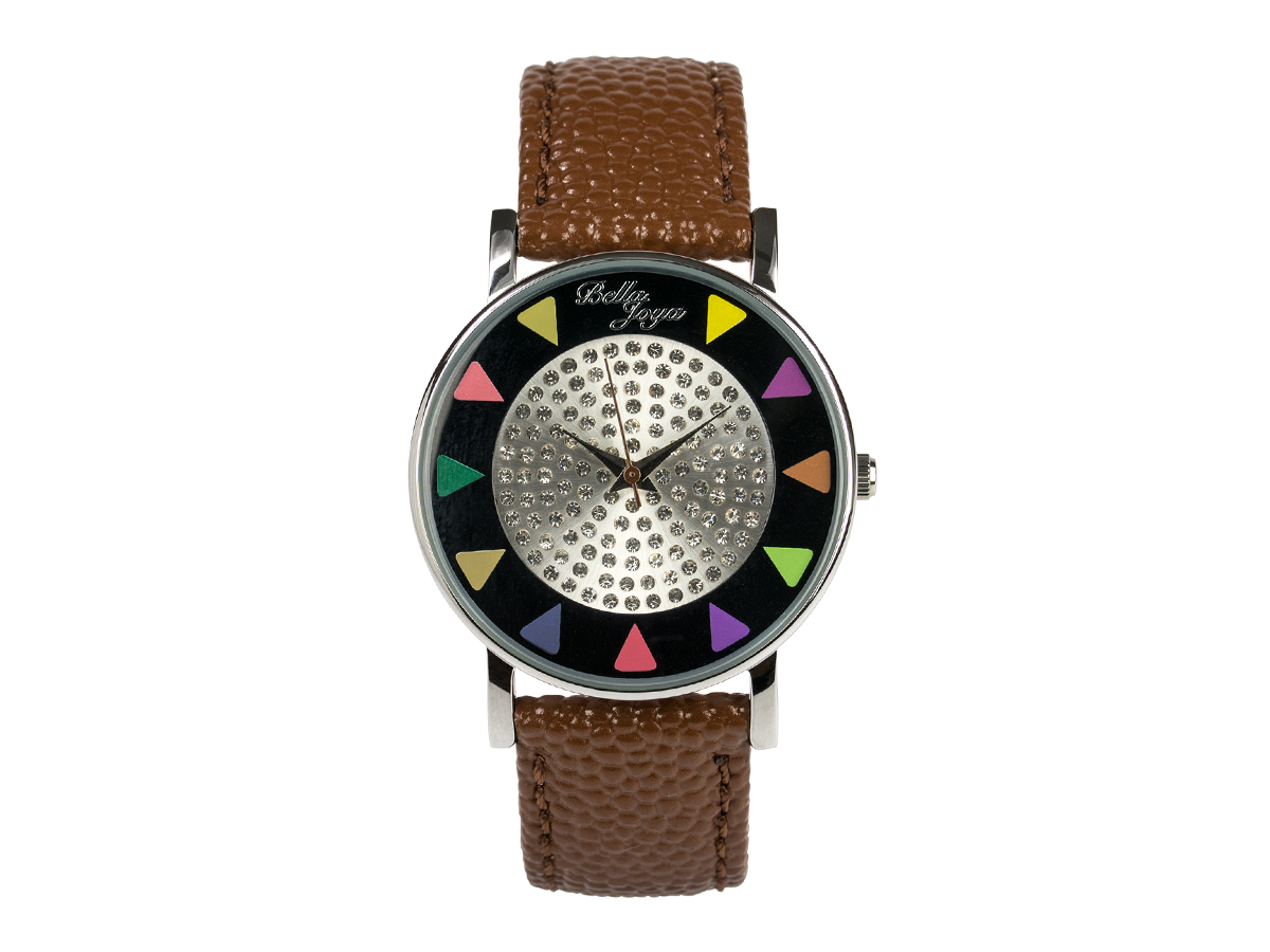 Ibiza schwarz, stylische Trend-Fashion-Uhr, Echtlederband braun