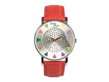 Ibiza silber, stylische Trend-Fashion-Uhr, Echtlederband rot