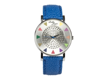 Ibiza silber, stylische Trend-Fashion-Uhr, Echtlederband blau