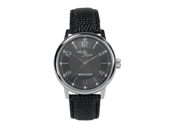 Angelique, silver, black leather strap