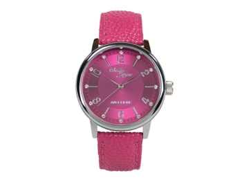 Angelique silber, elegante Mode-Uhr, Echtlederband magenta