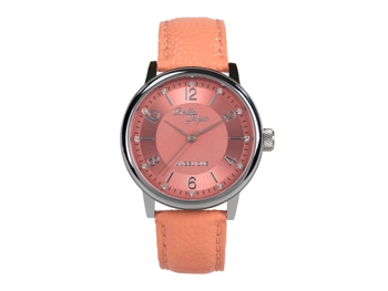 Angelique silber, elegante Mode-Uhr, Echtlederband apricot