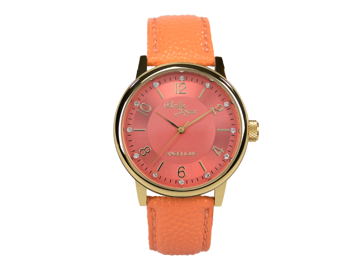 Angelique, gold, apricot leather strap