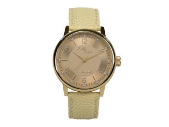 Angelique gold, elegante Mode-Uhr, Echtlederband beige