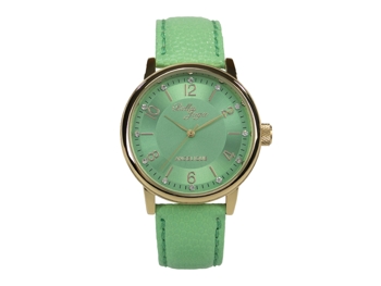 Angelique, gold, mint leather strap