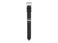 genuine vintage leather strap in black with natural-coloured stitching, roughened surface