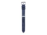 genuine vintage leather strap in dark blue with natural-coloured stitching, roughened surface