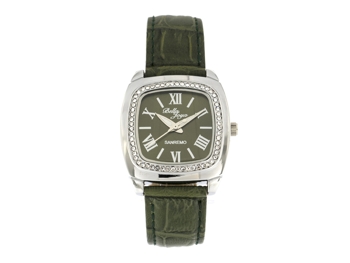 Sanremo silver/green, genuine leather strap with a crocodile skin effect