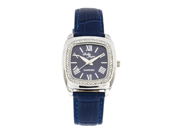 Sanremo silver/dark blue, genuine leather strap with a crocodile skin effect