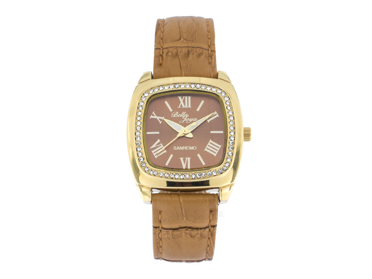 Sanremo gold/light brown, genuine leather strap with a crocodile skin effect
