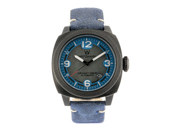 Grandtimer, anthracite coloured case, genuine vintage leather strap roughened surface in blue