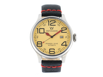 Power Dive, silver/gold, genuine vintage leather strap roughened surface in black