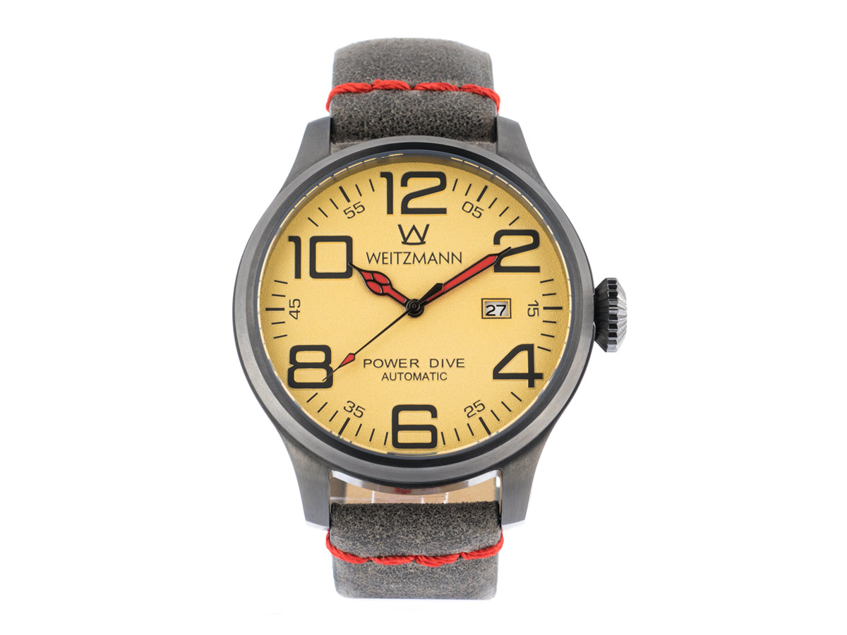 Power Dive, anthracite/gold, genuine vintage leather strap roughened surface in grey