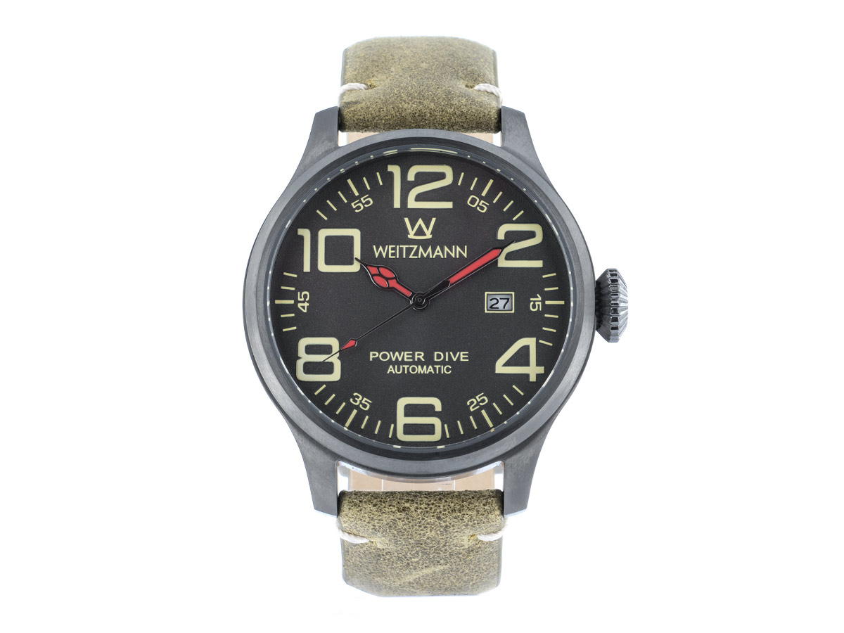 Power Dive, anthracite/anthracite, genuine vintage leather strap roughened surface in olive