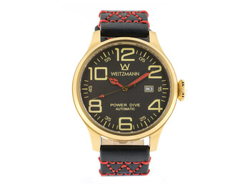 Power Dive, gold/anthracite, genuine vintage leather strap in black