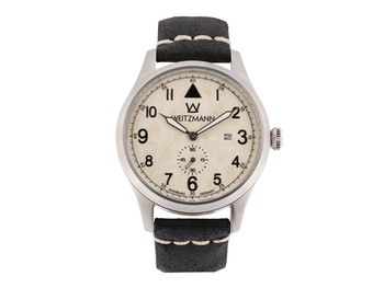 Jäger 109, silver/white, genuine vintage leather strap in black