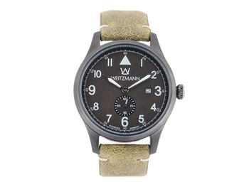 Jäger 109, anthracite/black, genuine vintage leather strap in olive