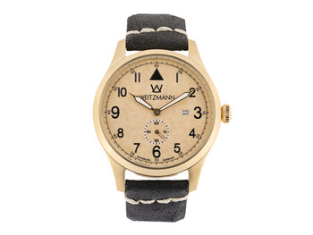 Jäger 109, gold/beige, Echtlederband in schwarz