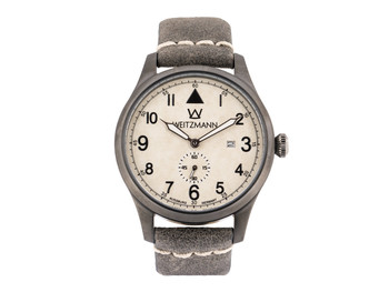 Jäger 109, anthracite/white, genuine vintage leather strap in grey