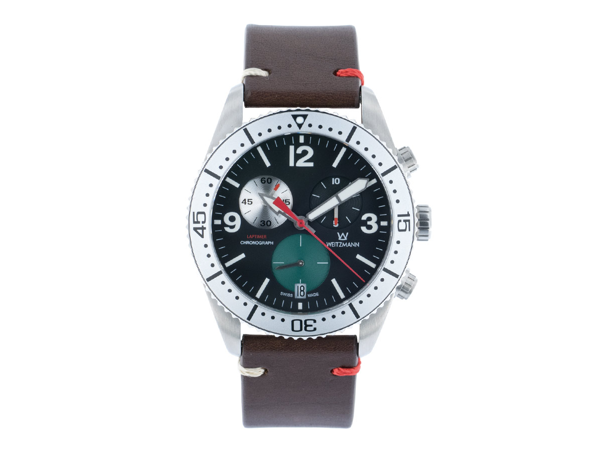 Laptimer 10 silver, leather strap